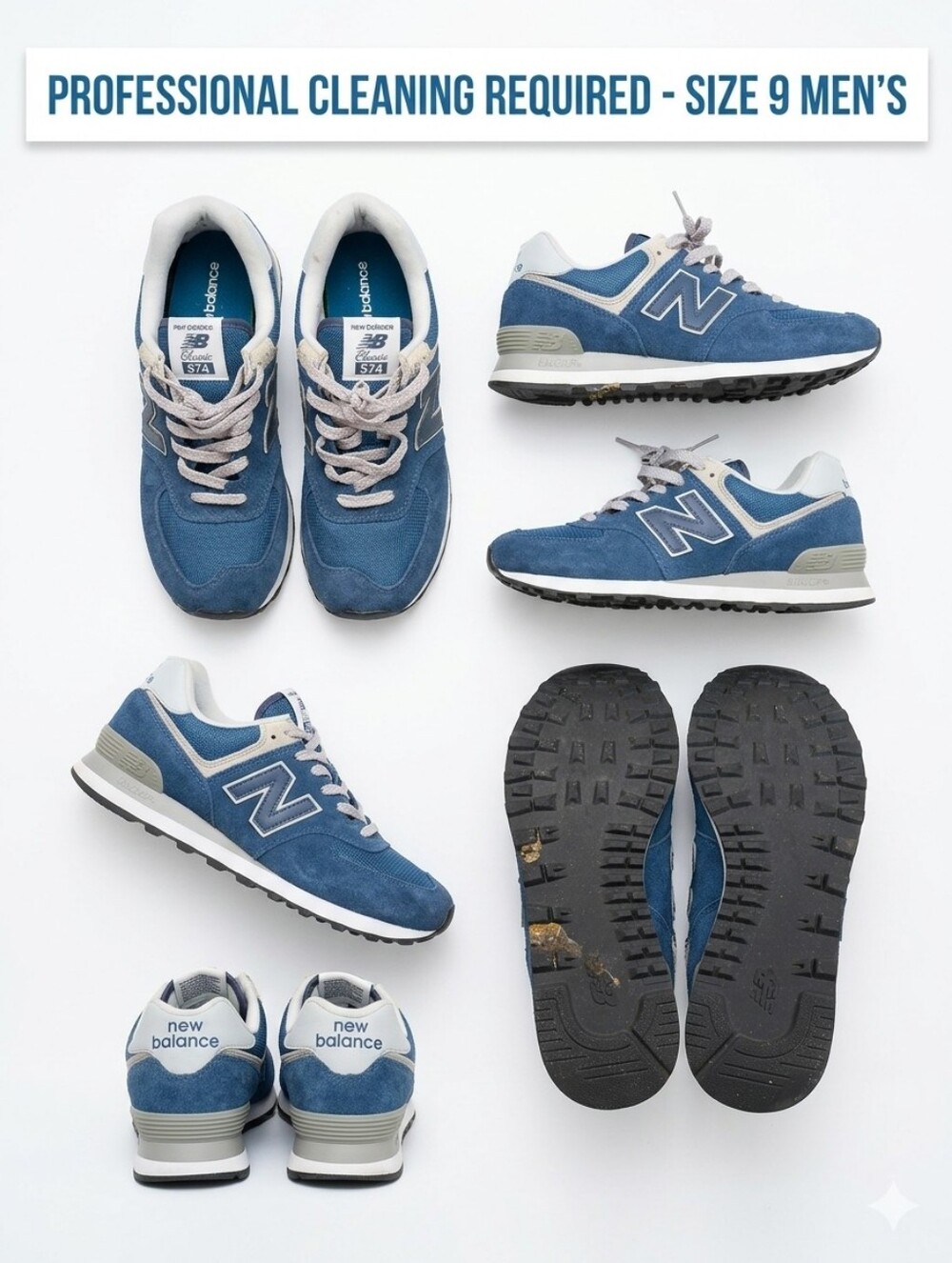 New Balance 574 Core Men’s 9 Navy Blue Suede Mesh Classic Retro Sneakers